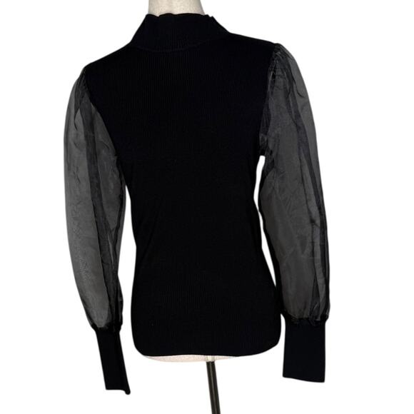 French Connection Krista Organza Sleeve Knit Black Top – Sz S - Picture 7 of 10